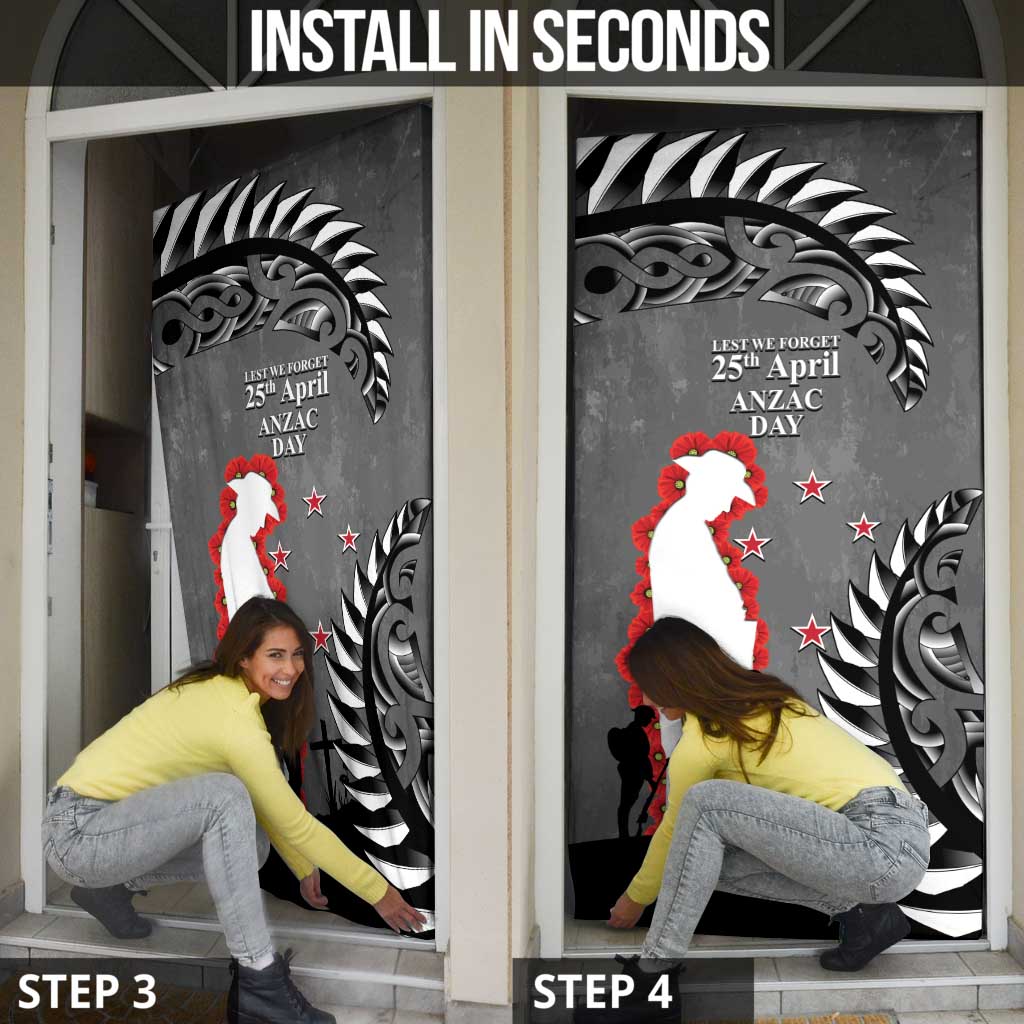 New Zealand ANZAC Day Door Cover 25th April Silver Fern With Poppy - Aussie Hoodie