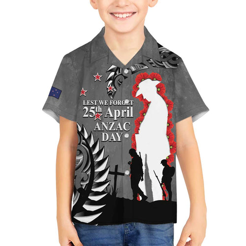 New Zealand ANZAC Day Family Matching Off The Shoulder Long Sleeve Dress and Hawaiian Shirt 25th April Silver Fern With Poppy