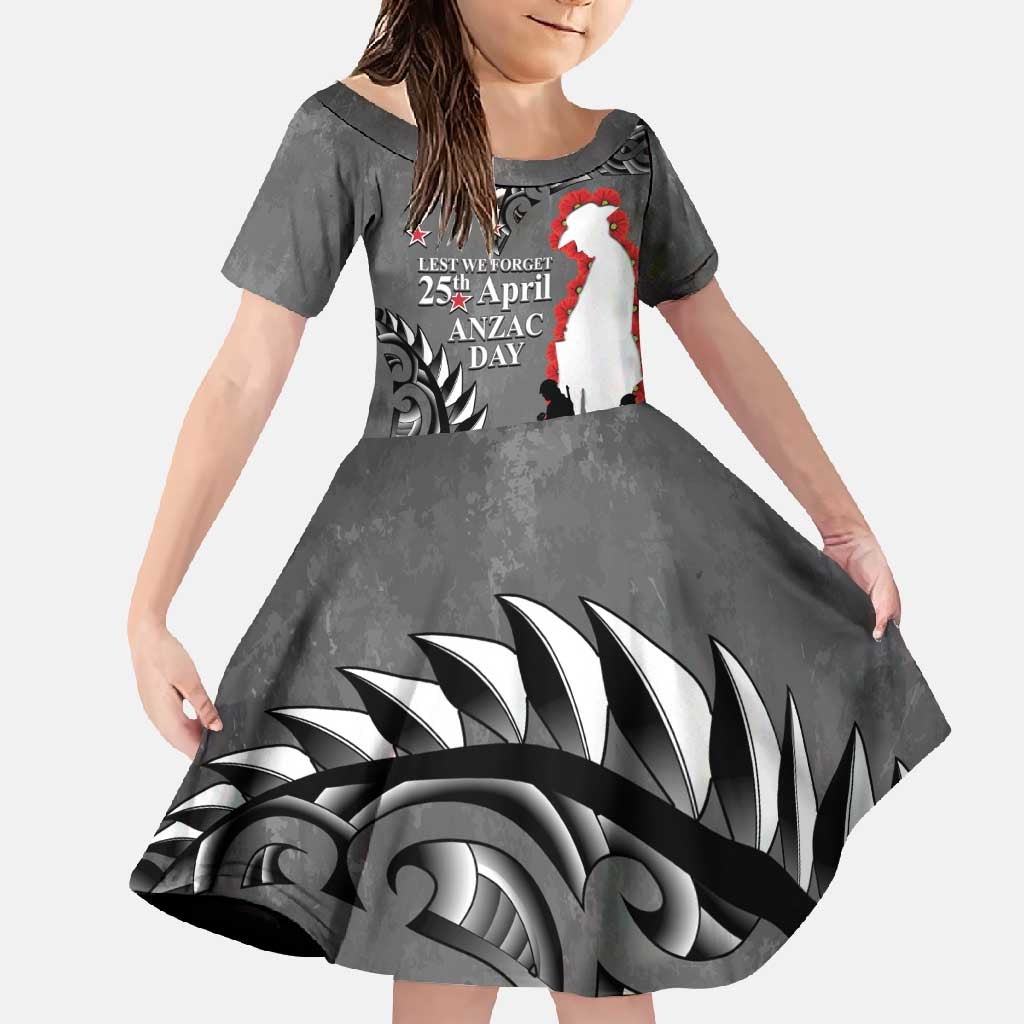 New Zealand ANZAC Day Family Matching Off Shoulder Maxi Dress and Hawaiian Shirt 25th April Silver Fern With Poppy