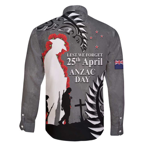 New Zealand ANZAC Day Family Matching Off Shoulder Short Dress and Hawaiian Shirt 25th April Silver Fern With Poppy