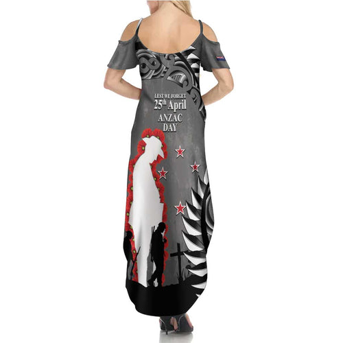New Zealand ANZAC Day Family Matching Summer Maxi Dress and Hawaiian Shirt 25th April Silver Fern With Poppy