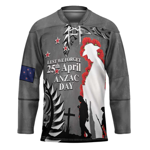New Zealand ANZAC Day Hockey Jersey 25th April Silver Fern With Poppy - Aussie Hoodie