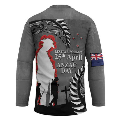 New Zealand ANZAC Day Hockey Jersey 25th April Silver Fern With Poppy - Aussie Hoodie