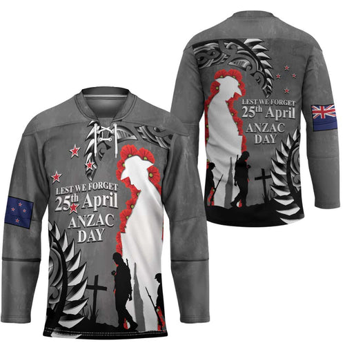 New Zealand ANZAC Day Hockey Jersey 25th April Silver Fern With Poppy - Aussie Hoodie