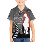 New Zealand ANZAC Day Kid Hawaiian Shirt 25th April Silver Fern With Poppy