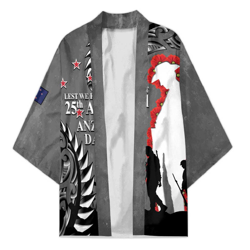 New Zealand ANZAC Day Kimono 25th April Silver Fern With Poppy - Aussie Hoodie