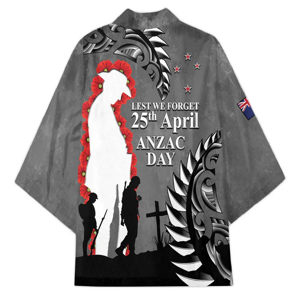 New Zealand ANZAC Day Kimono 25th April Silver Fern With Poppy - Aussie Hoodie
