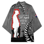 New Zealand ANZAC Day Kimono 25th April Silver Fern With Poppy - Aussie Hoodie