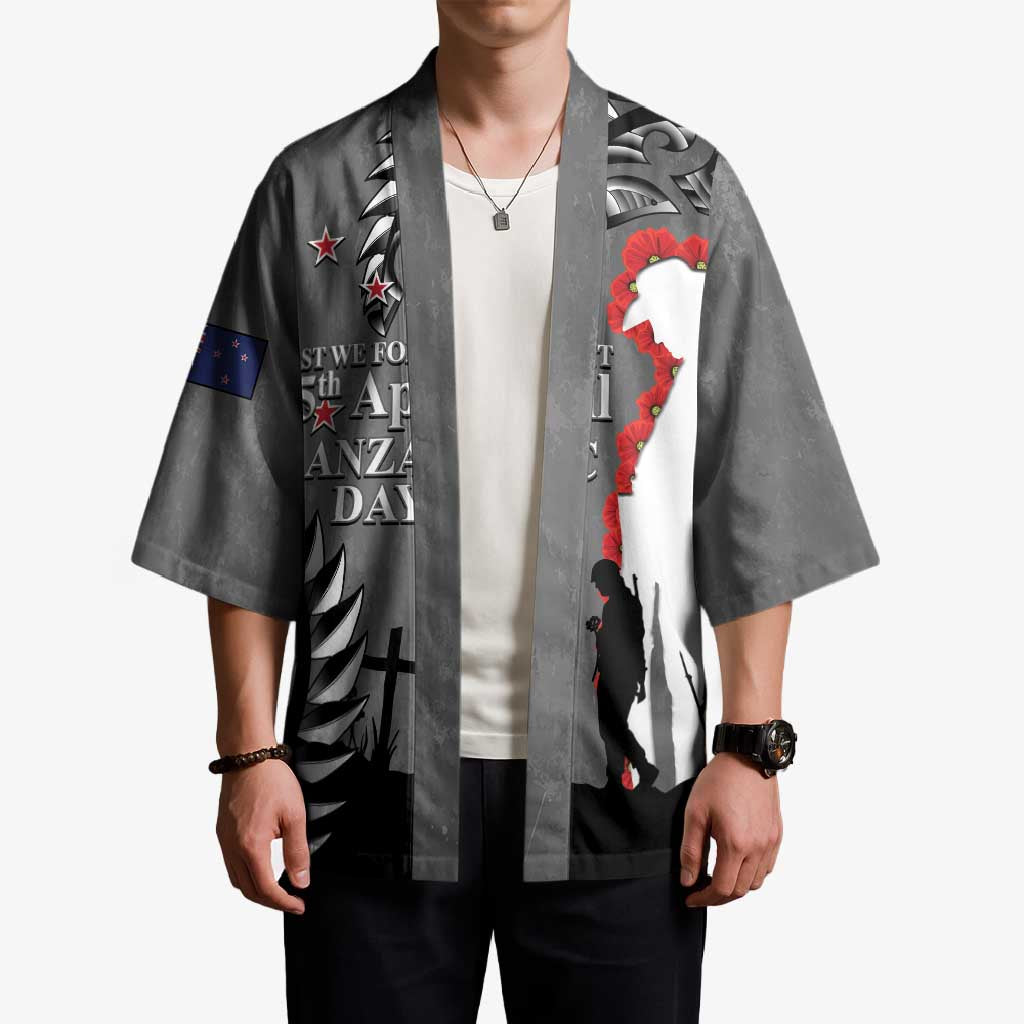 New Zealand ANZAC Day Kimono 25th April Silver Fern With Poppy - Aussie Hoodie