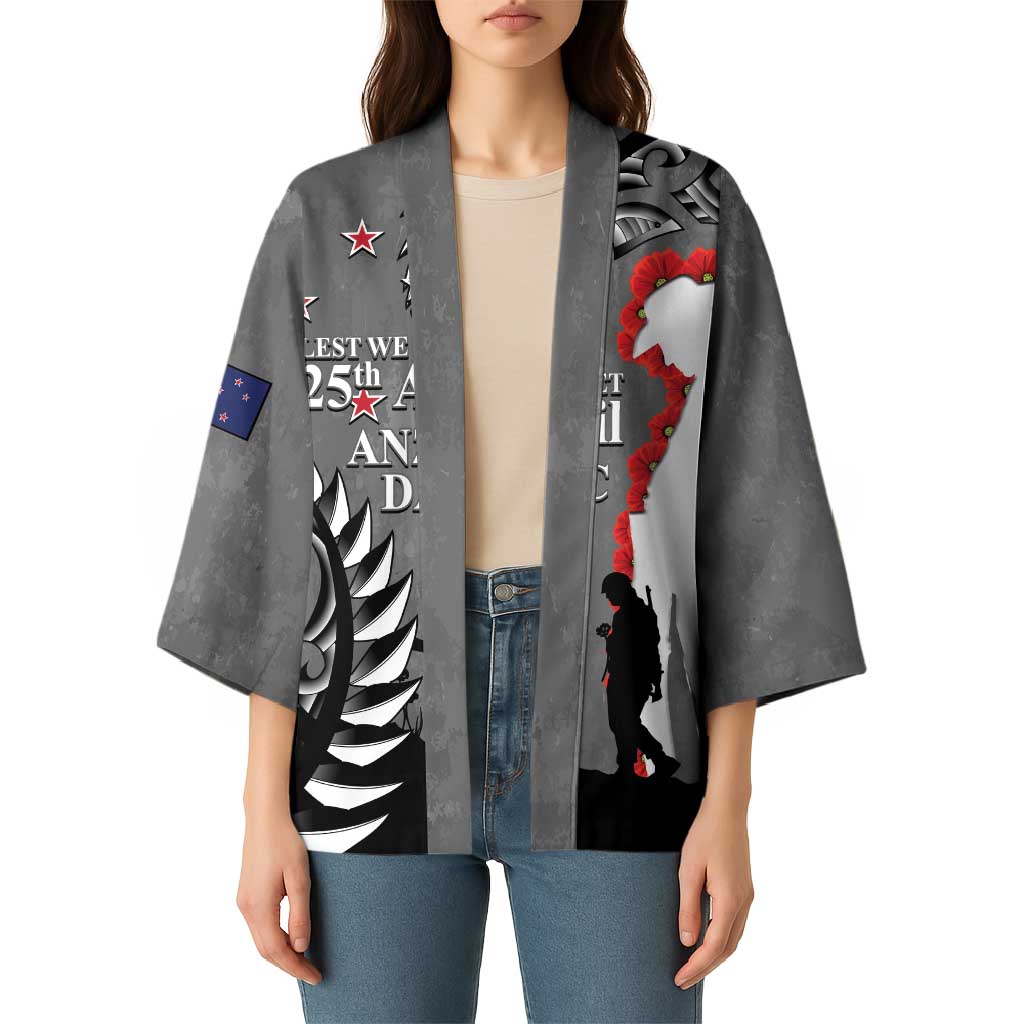New Zealand ANZAC Day Kimono 25th April Silver Fern With Poppy - Aussie Hoodie