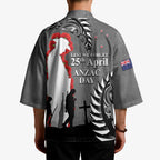 New Zealand ANZAC Day Kimono 25th April Silver Fern With Poppy - Aussie Hoodie