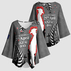 New Zealand ANZAC Day Kimono Sleeve Blouse 25th April Silver Fern With Poppy - Aussie Hoodie