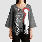 New Zealand ANZAC Day Kimono Sleeve Blouse 25th April Silver Fern With Poppy - Aussie Hoodie