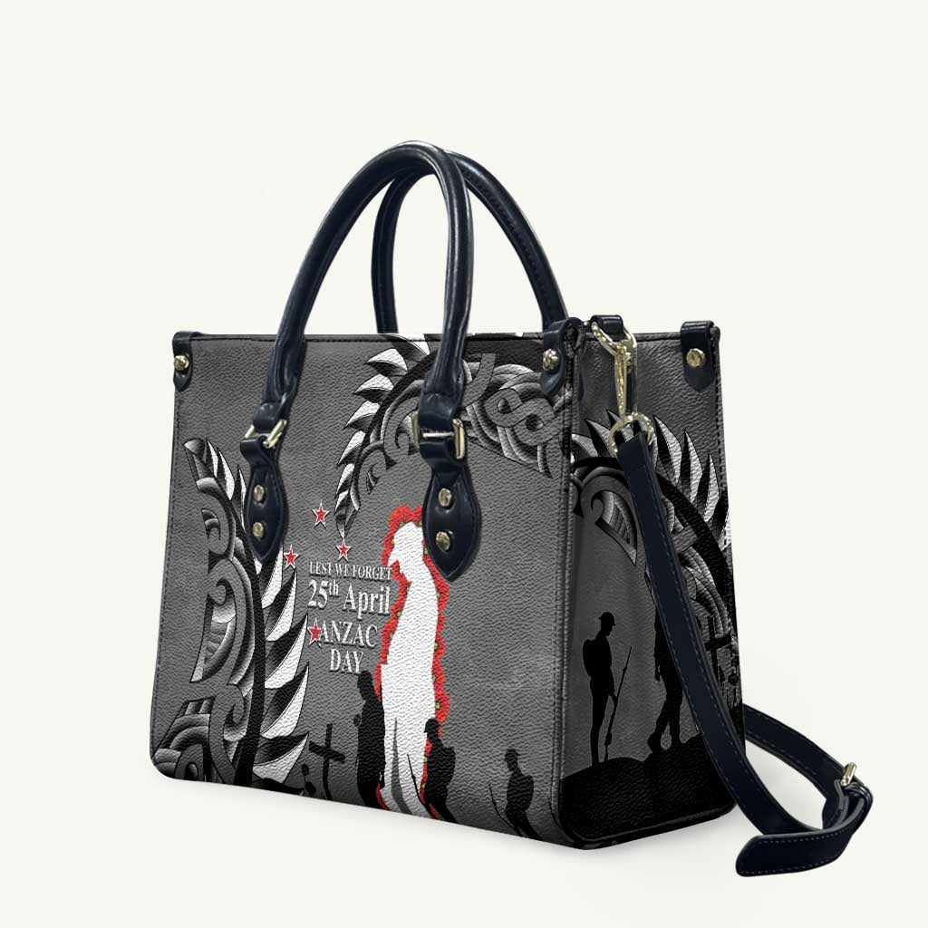 New Zealand ANZAC Day Leather Bag 25th April Silver Fern With Poppy - Aussie Hoodie