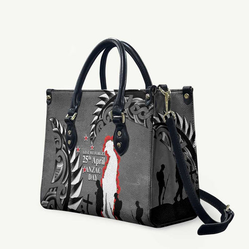New Zealand ANZAC Day Leather Bag 25th April Silver Fern With Poppy - Aussie Hoodie