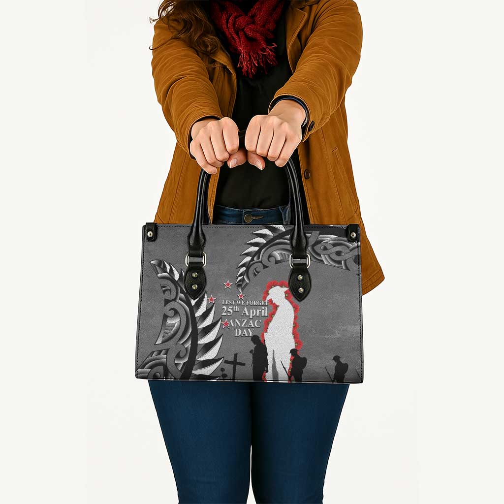New Zealand ANZAC Day Leather Bag 25th April Silver Fern With Poppy - Aussie Hoodie