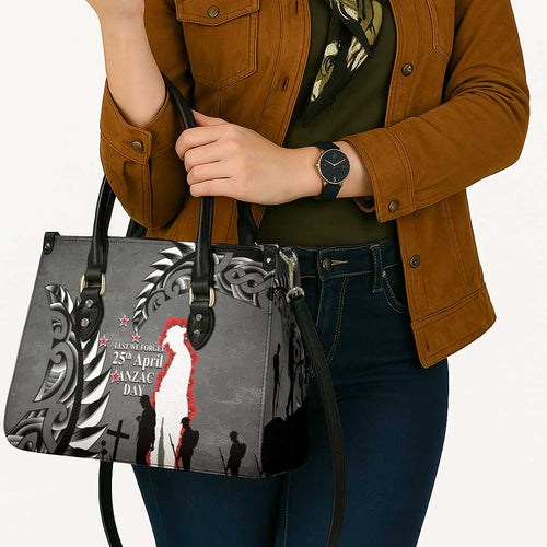 New Zealand ANZAC Day Leather Bag 25th April Silver Fern With Poppy - Aussie Hoodie