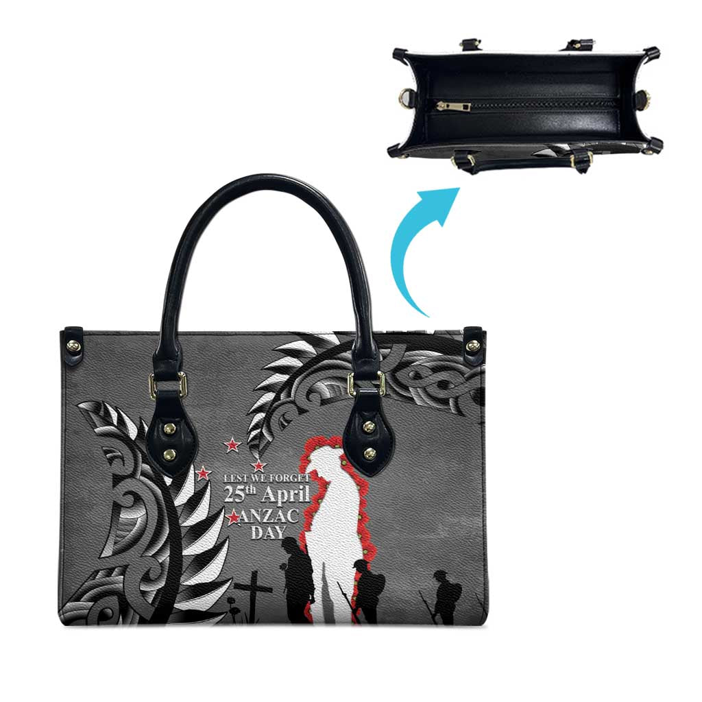 New Zealand ANZAC Day Leather Bag 25th April Silver Fern With Poppy - Aussie Hoodie
