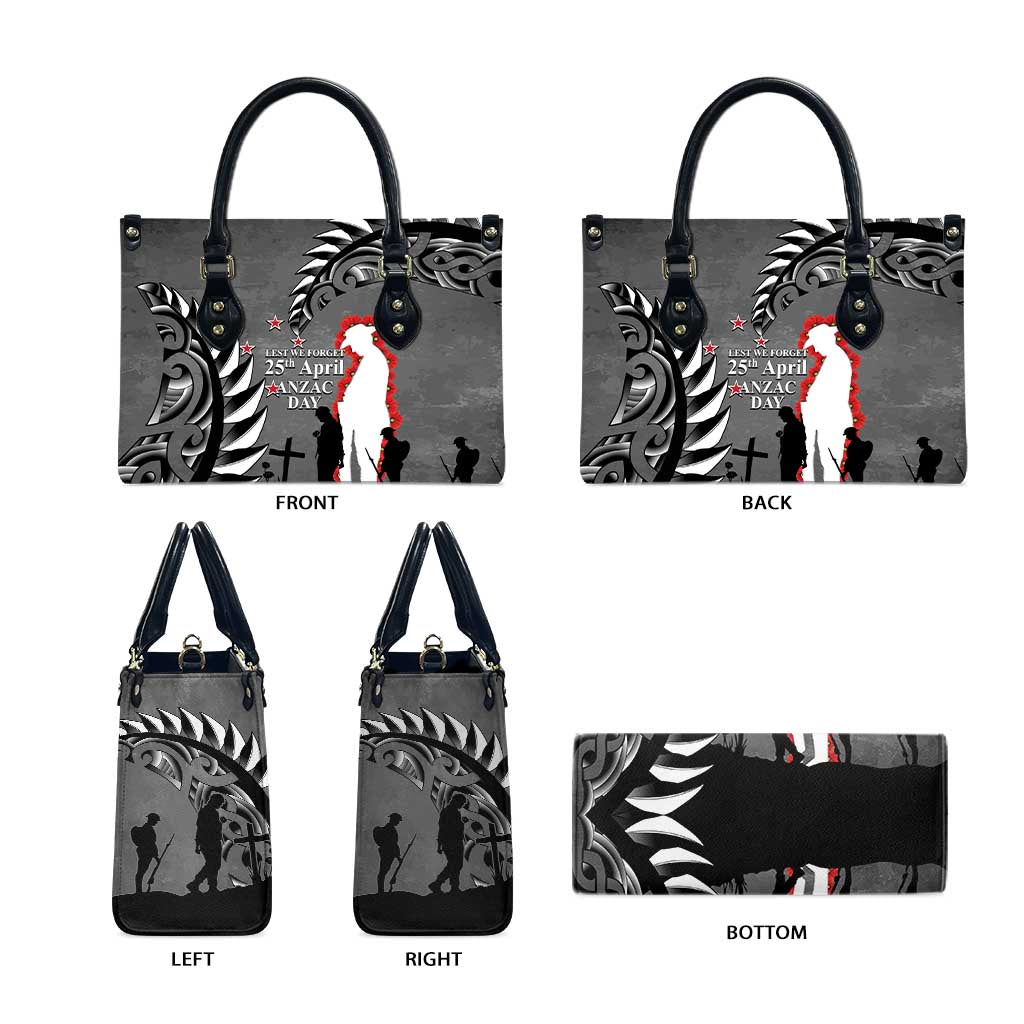 New Zealand ANZAC Day Leather Bag 25th April Silver Fern With Poppy - Aussie Hoodie