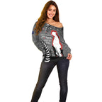 New Zealand ANZAC Day Off Shoulder Sweater 25th April Silver Fern With Poppy