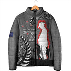 New Zealand ANZAC Day Padded Jacket 25th April Silver Fern With Poppy - Aussie Hoodie