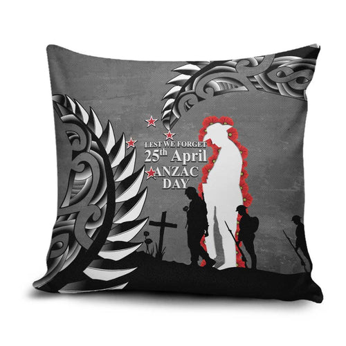 New Zealand ANZAC Day Pillow Cover 25th April Silver Fern With Poppy - Aussie Hoodie