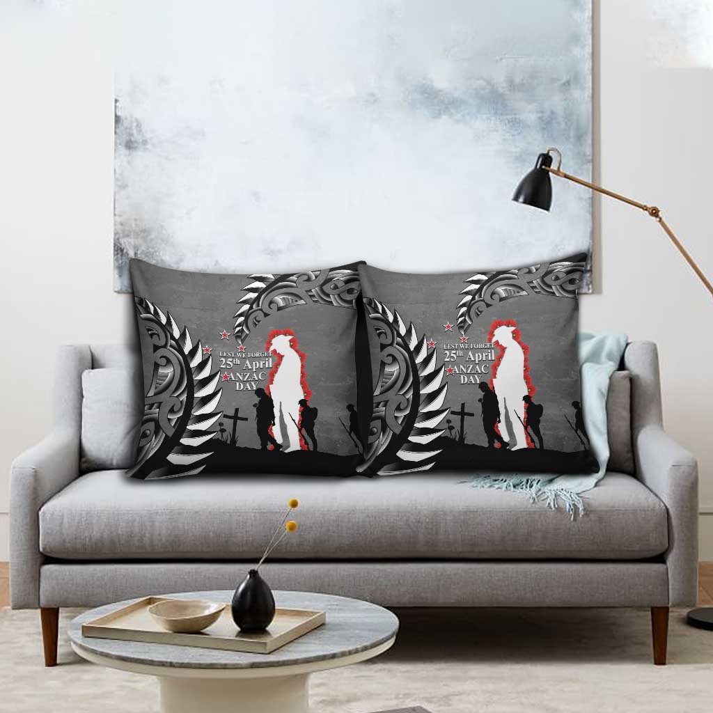 New Zealand ANZAC Day Pillow Cover 25th April Silver Fern With Poppy - Aussie Hoodie