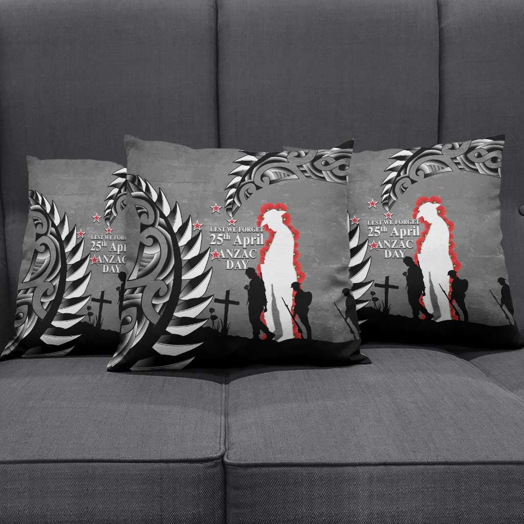 New Zealand ANZAC Day Pillow Cover 25th April Silver Fern With Poppy - Aussie Hoodie