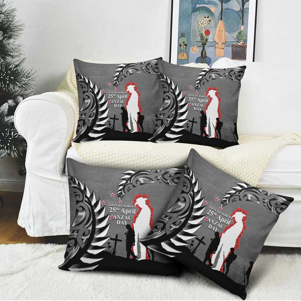 New Zealand ANZAC Day Pillow Cover 25th April Silver Fern With Poppy - Aussie Hoodie