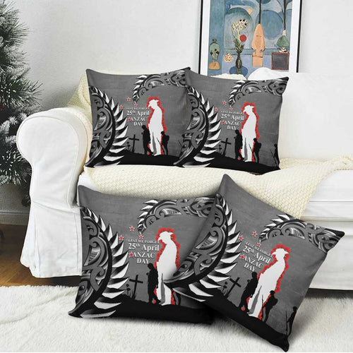 New Zealand ANZAC Day Pillow Cover 25th April Silver Fern With Poppy - Aussie Hoodie