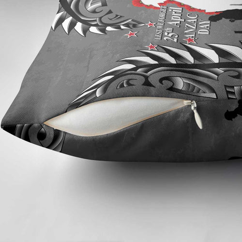 New Zealand ANZAC Day Pillow Cover 25th April Silver Fern With Poppy - Aussie Hoodie