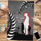 New Zealand ANZAC Day Puzzle 25th April Silver Fern With Poppy - Aussie Hoodie