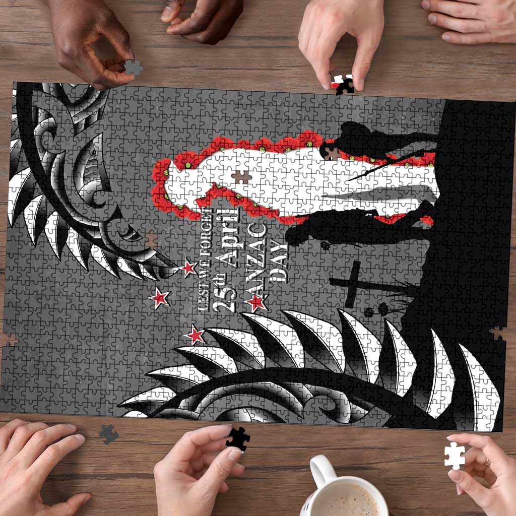 New Zealand ANZAC Day Puzzle 25th April Silver Fern With Poppy - Aussie Hoodie