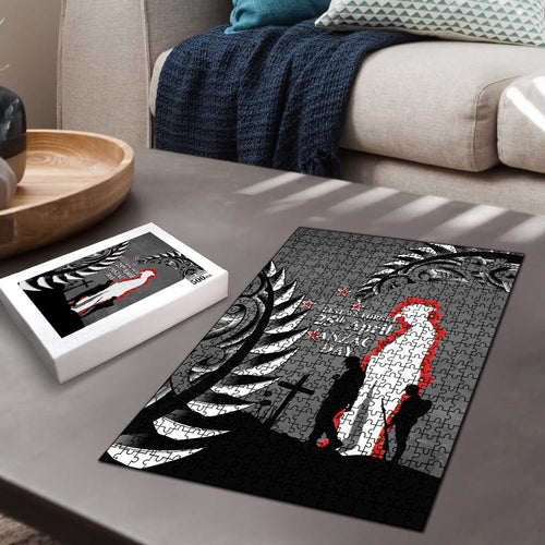 New Zealand ANZAC Day Puzzle 25th April Silver Fern With Poppy - Aussie Hoodie