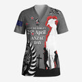 New Zealand ANZAC Day Scrub Top 25th April Silver Fern With Poppy - Aussie Hoodie