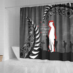 New Zealand ANZAC Day Shower Curtain 25th April Silver Fern With Poppy