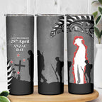 New Zealand ANZAC Day Skinny Tumbler 25th April Silver Fern With Poppy