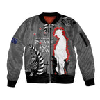 New Zealand ANZAC Day Sleeve Zip Bomber Jacket 25th April Silver Fern With Poppy