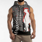 New Zealand ANZAC Day Sleeveless Hoodie 25th April Silver Fern With Poppy - Aussie Hoodie