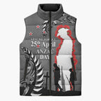 New Zealand ANZAC Day Sleeveless Puffer Jacket 25th April Silver Fern With Poppy - Aussie Hoodie