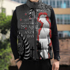 New Zealand ANZAC Day Sleeveless Puffer Jacket 25th April Silver Fern With Poppy - Aussie Hoodie