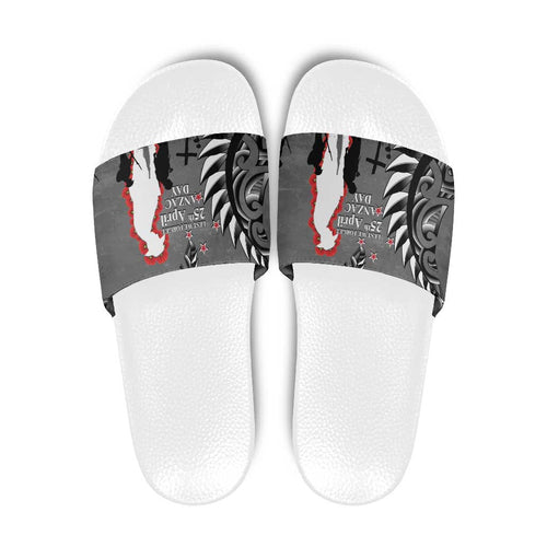 New Zealand ANZAC Day Slide Sandals 25th April Silver Fern With Poppy - Aussie Hoodie