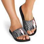 New Zealand ANZAC Day Slide Sandals 25th April Silver Fern With Poppy - Aussie Hoodie
