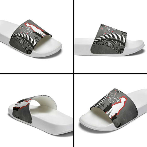 New Zealand ANZAC Day Slide Sandals 25th April Silver Fern With Poppy - Aussie Hoodie
