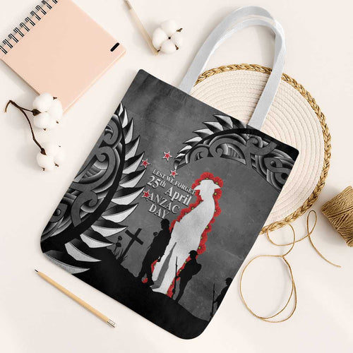 New Zealand ANZAC Day Tote Bag 25th April Silver Fern With Poppy - Aussie Hoodie