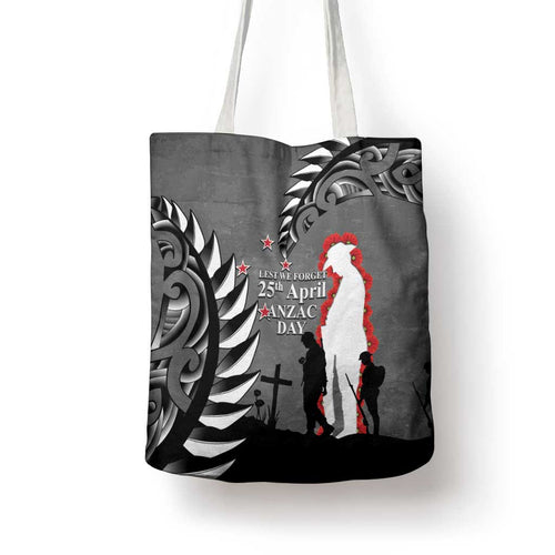 New Zealand ANZAC Day Tote Bag 25th April Silver Fern With Poppy - Aussie Hoodie