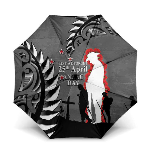 New Zealand ANZAC Day Umbrella 25th April Silver Fern With Poppy - Aussie Hoodie