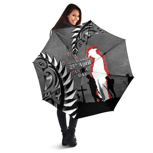 New Zealand ANZAC Day Umbrella 25th April Silver Fern With Poppy - Aussie Hoodie