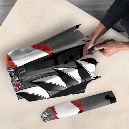 New Zealand ANZAC Day Umbrella 25th April Silver Fern With Poppy - Aussie Hoodie
