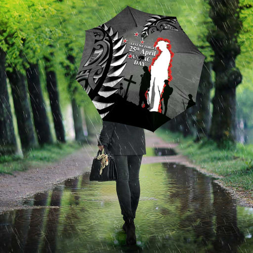 New Zealand ANZAC Day Umbrella 25th April Silver Fern With Poppy - Aussie Hoodie